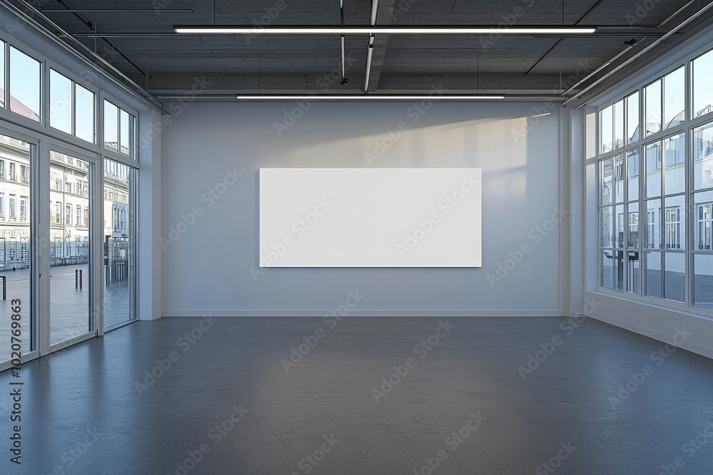 Obraz premium Empty Gallery Room with Blank Canvas and Windows