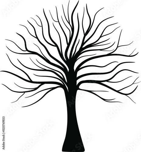 Leafless Tree Silhouette Vector Design, Dead Tree