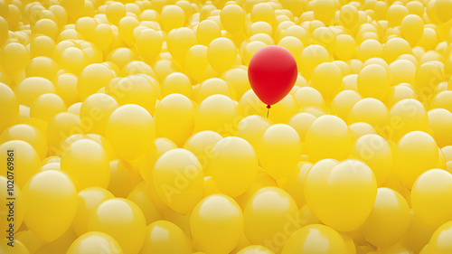 Yellow balloon background with one red highlight