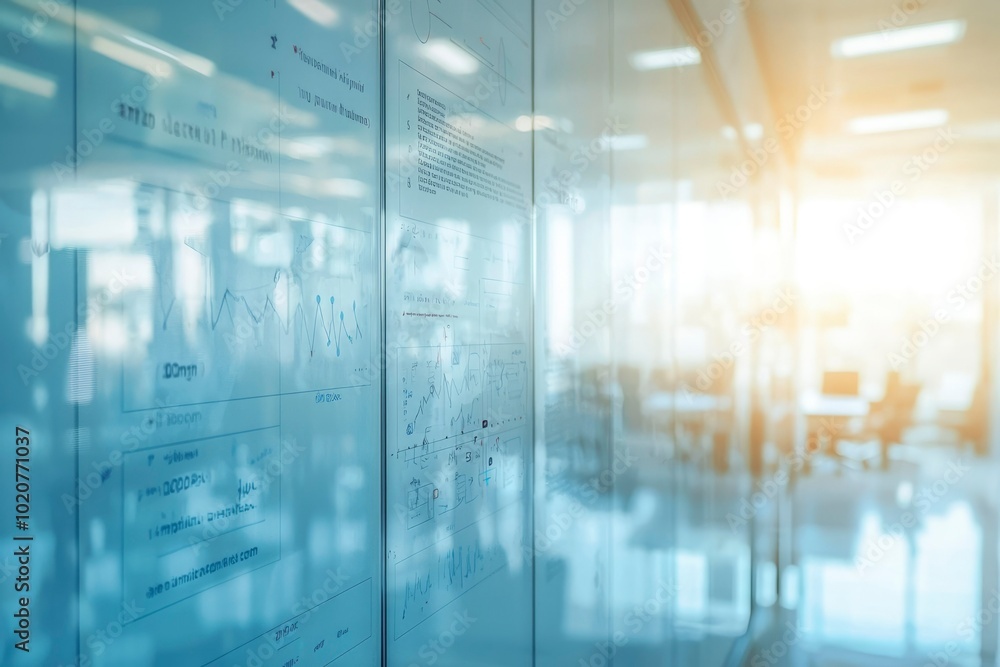 Whiteboard with Handwritten Notes and Graphs in a Modern Office Whiteboard with Handwritten Notes and Graphs in a Modern Office
