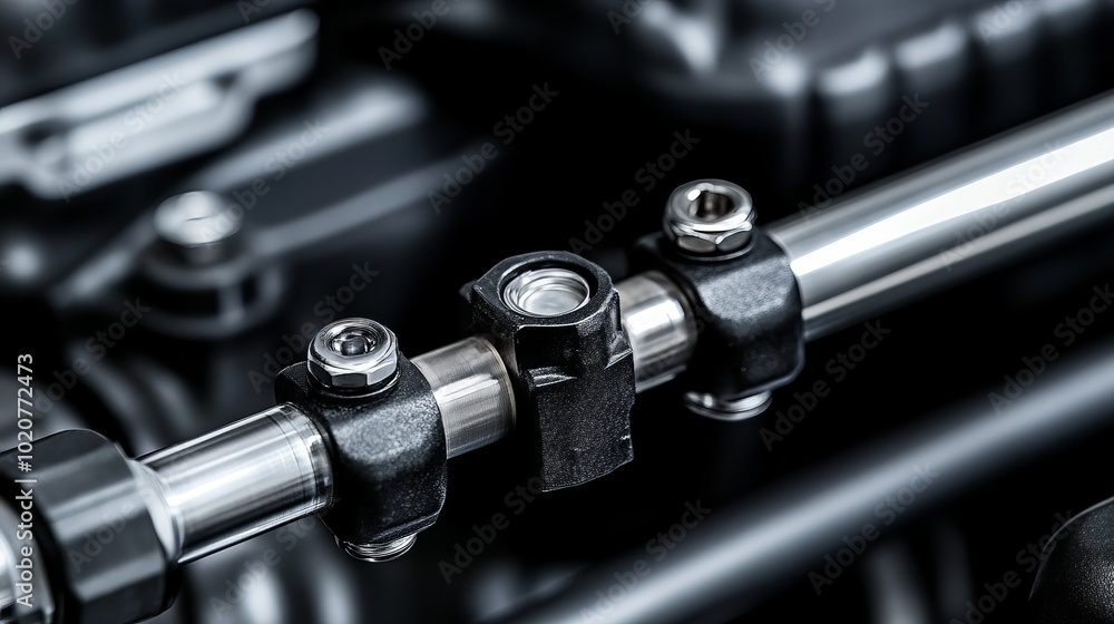 Naklejka premium Close-up of Car Fuel Injector and Fuel Rail Assembly
