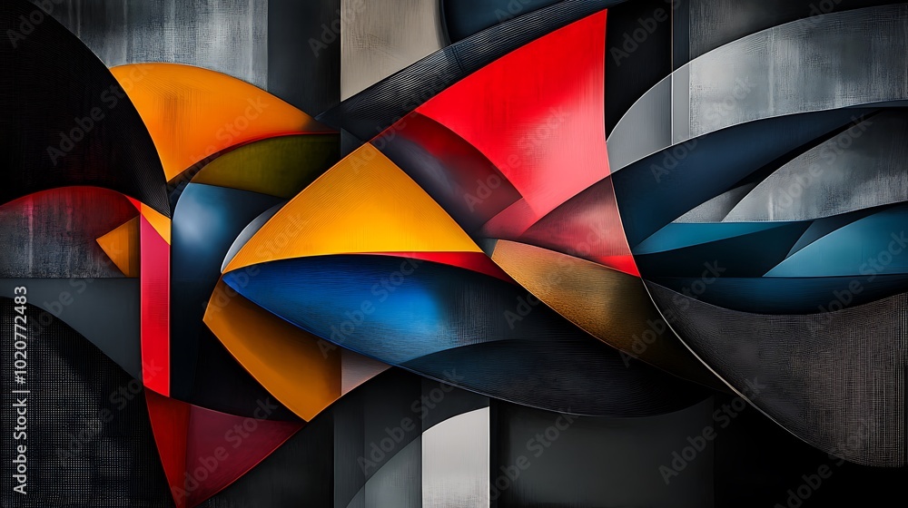 Fototapeta premium Abstract Geometric Shapes Vibrant Colors Curved Lines Modern Art Design Background