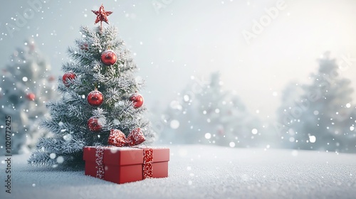 Christmas background. Christmas presents, Christmas, Christmas tree and snow copy-space with generative ai photo