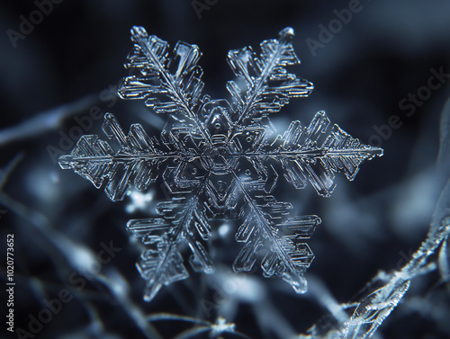 A delicate crystal snowflak...