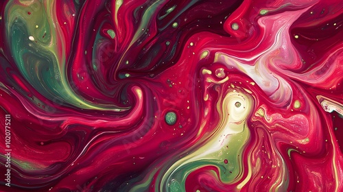 A psychedelic pattern of swirling colors and shapes, creating an abstract background with a vibrant red color scheme photo