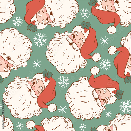 Wallpaper Mural Seamless vector pattern with cute vintage Santa Claus. Hand drawn retro Christmas pattern. Perfect for textile, wallpaper or nursery print design. EPS10 vector file. Torontodigital.ca