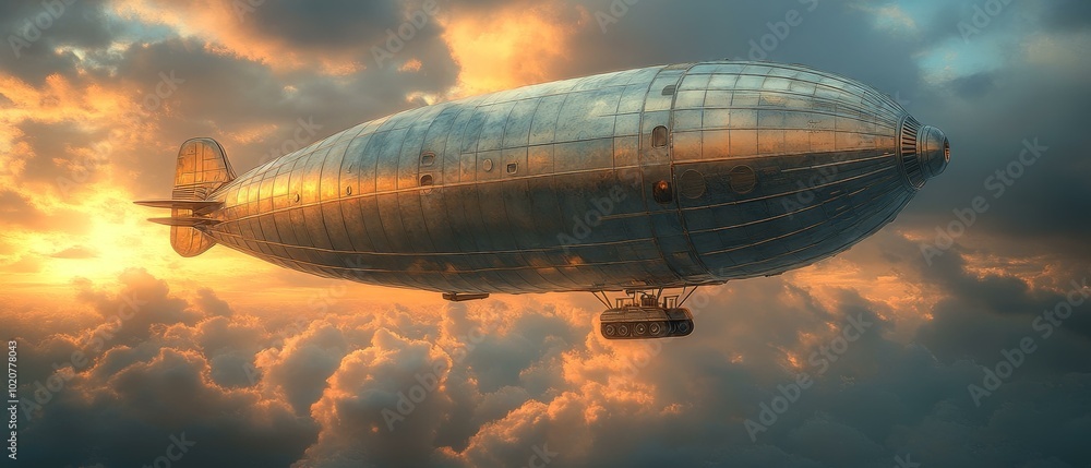 Fototapeta premium Futuristic Exploration: Steampunk Airship in the Clouds