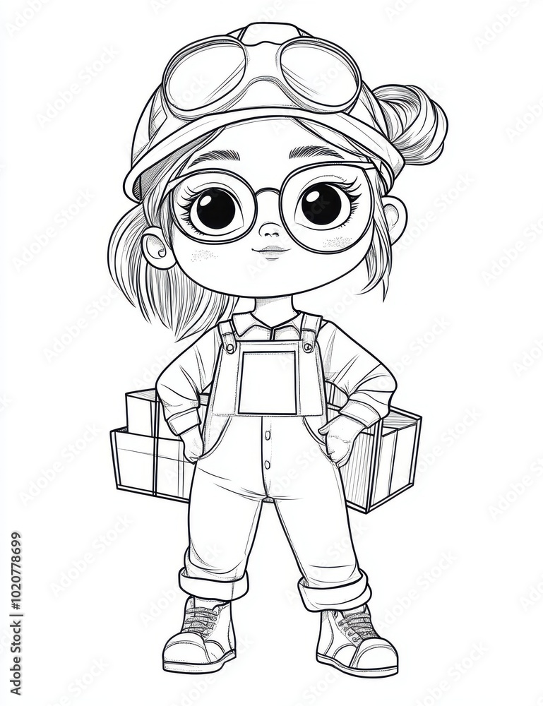Fototapeta premium Cute Cartoon Character in Aviator Outfit with Glasses and Adventure Gear
