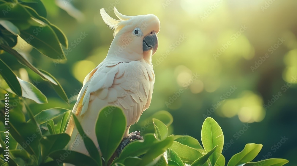 beautiful white parrot in tropical foliage beautiful white parrot in tropical foliage