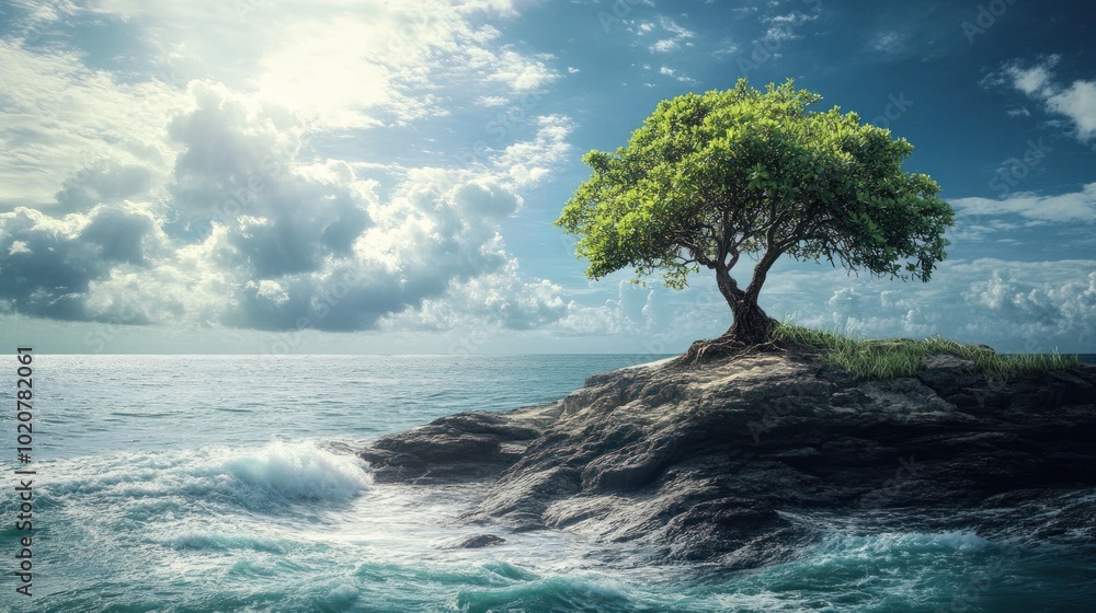 Solitary Tree on a Rocky Outcrop by the Sea Solitary Tree on a Rocky Outcrop by the Sea