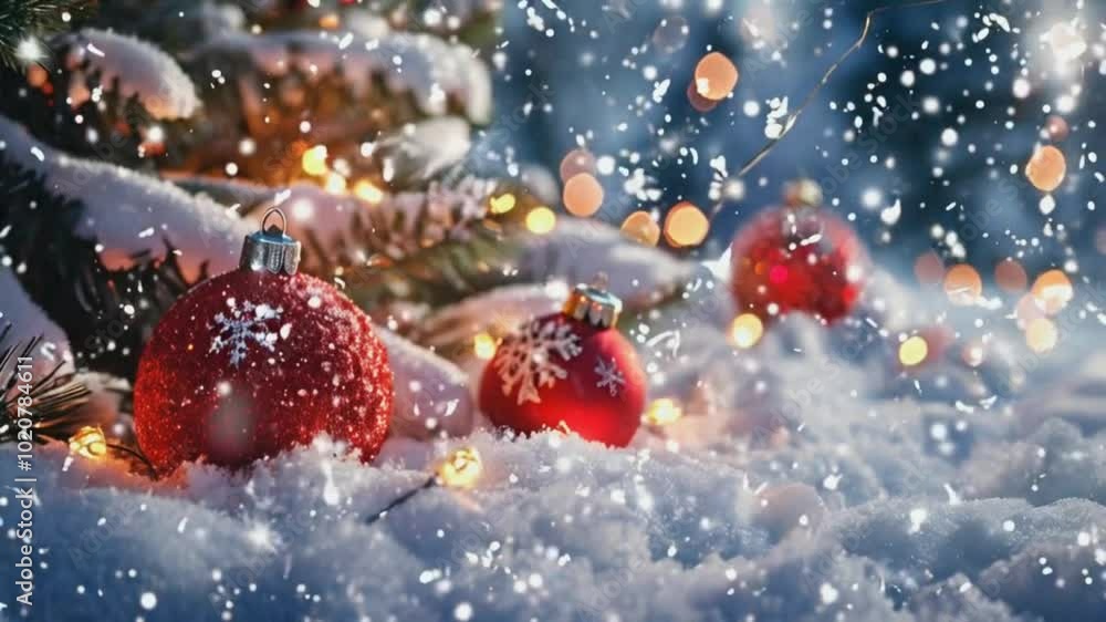 Beautiful Christmas Balls Lie on the Snow, New Year's Vibe. Festive and Elegant Holiday Scene for Seasonal and Decorative Concepts Beautiful Christmas Balls Lie on the Snow, New Year's Vibe. Festive and Elegant Holiday Scene for Seasonal and Decorative Concepts