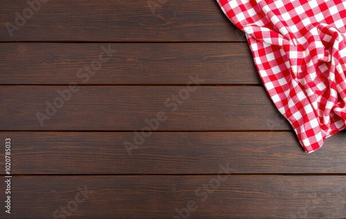 Rustic Wooden Table with Red Checkered Cloth