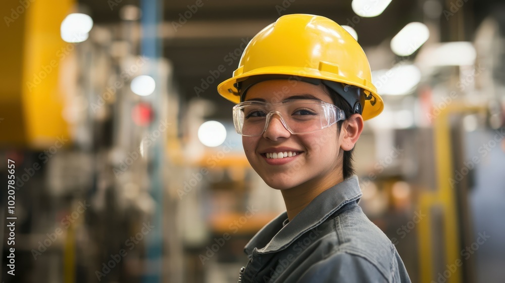 smiling construction worker in hard hat and safety glasses smiling construction worker in hard hat and safety glasses