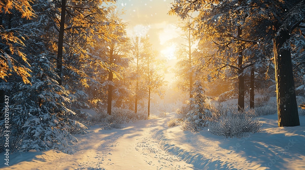 Winter Forest: A serene winter forest scene with tall pine trees covered in snow, soft light filtering through the branches, and a hint of twinkling stars Winter Forest: A serene winter forest scene with tall pine trees covered in snow, soft light filtering through the branches, and a hint of twinkling stars