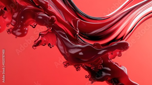 Red liquid splash on red background, dynamic movement photo