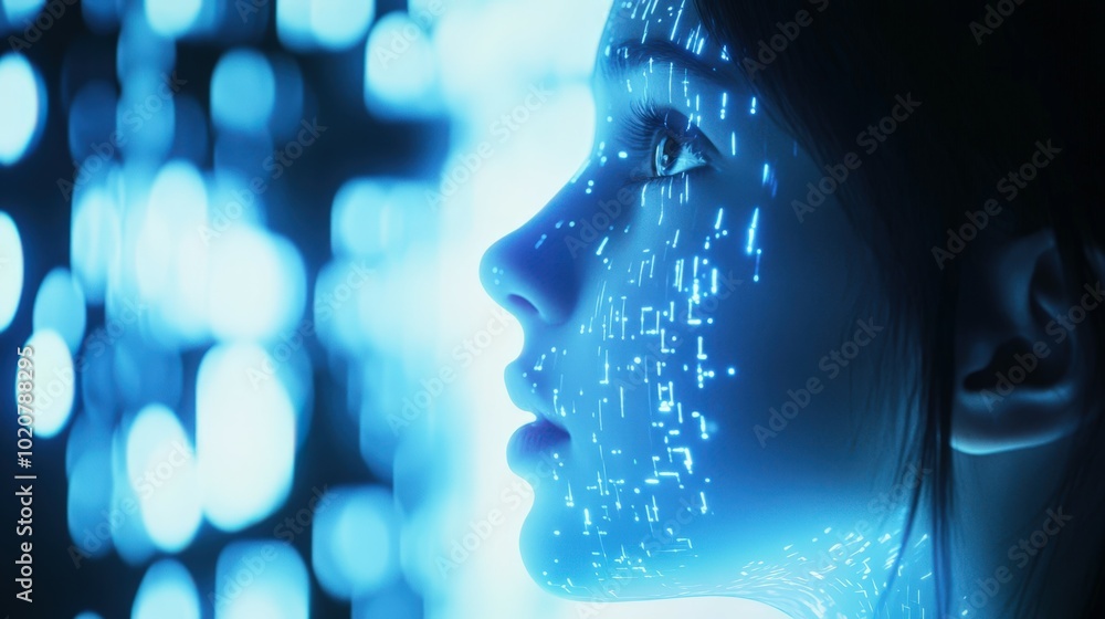 futuristic digital face with glowing data futuristic digital face with glowing data