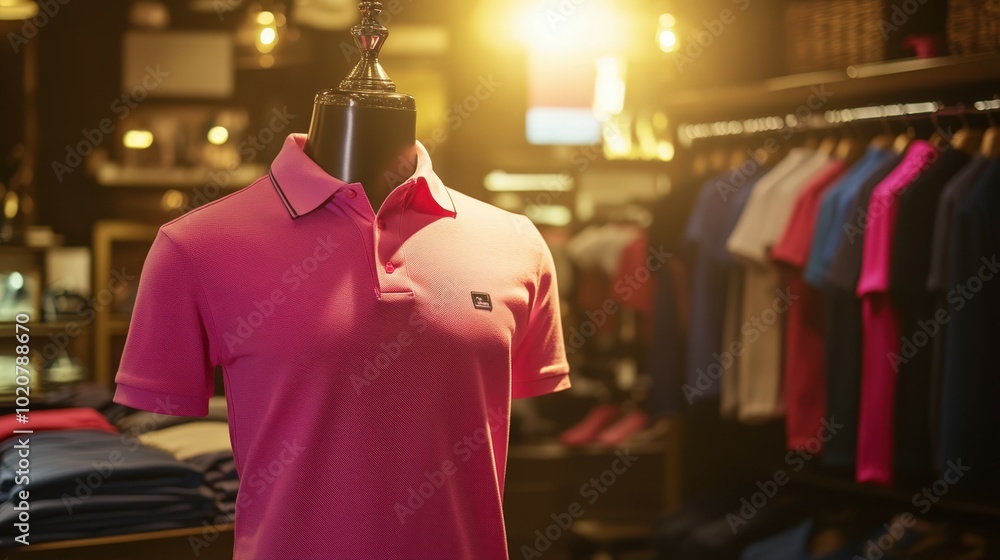 Fototapeta premium Vibrant pink polo shirt on display in clothing store