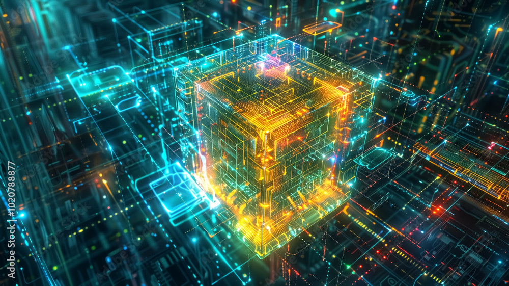 A highly detailed image of a futuristic quantum computer, with g A highly detailed image of a futuristic quantum computer, with g