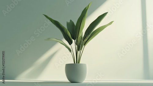 Potted tropical plant on minimalist background