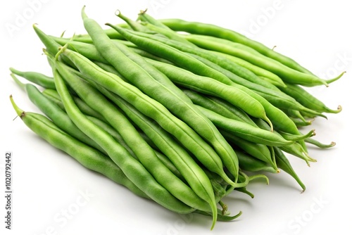 Fresh green beans on white background