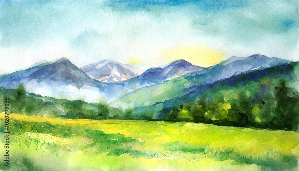 Fototapeta premium landscape painting with mountains