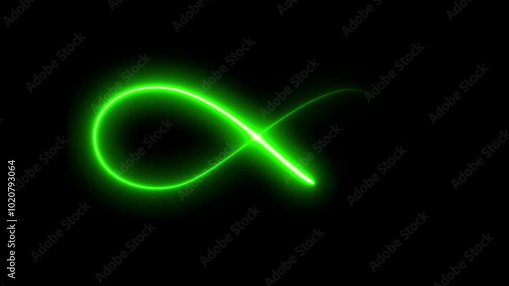 Seamless loop animation. Infinity symbol. Neon glowing blue light ...