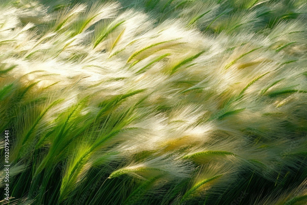 A Close-Up View of Grass Blades with Feathery Awns in the Wind A Close-Up View of Grass Blades with Feathery Awns in the Wind