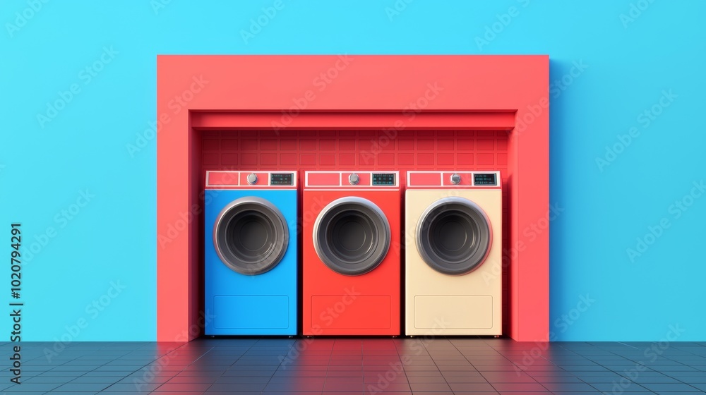 Fototapeta premium Vibrant Laundry Storefront with Colorful Machines