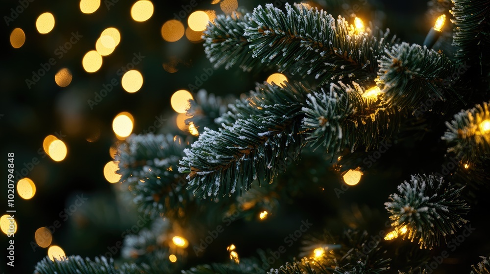 Festive Christmas setting with twinkling lights and frosted pine branches, symbolizing a joyful new beginning and holiday cheer. Bright, happy atmosphere. Festive Christmas setting with twinkling lights and frosted pine branches, symbolizing a joyful new beginning and holiday cheer. Bright, happy atmosphere.