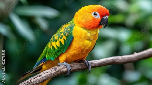 Vibrant parrot perched on branch