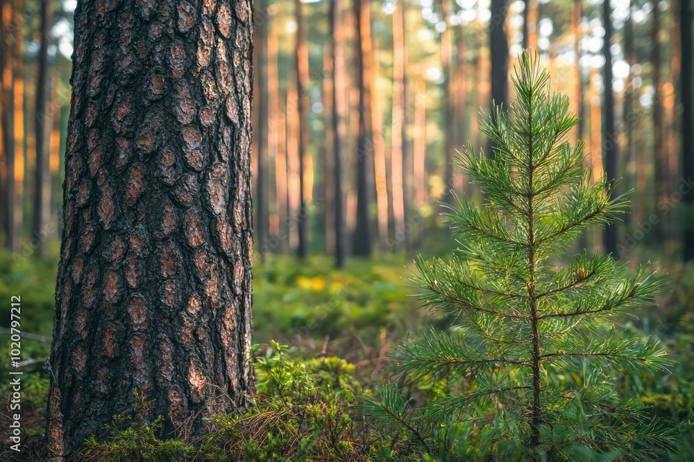 Young Pine Tree Growing in a Forest Young Pine Tree Growing in a Forest