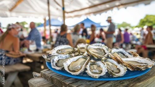 Fresh oysters on display at a local farmers market