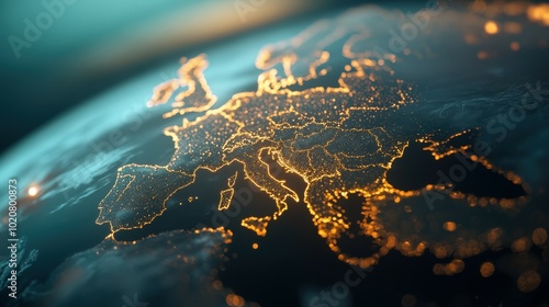 Glowing map of europe and surrounding regions