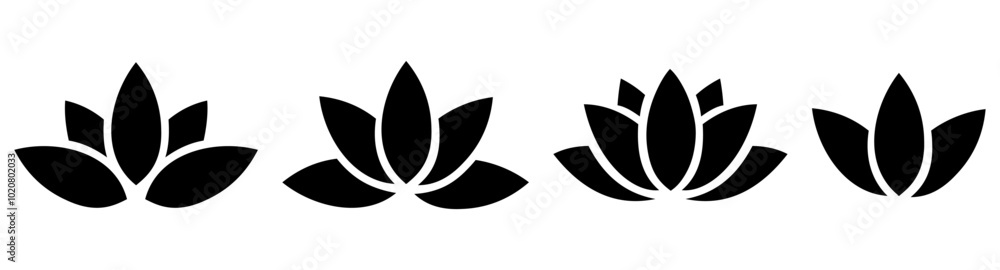 Vector black lotus icons set on white background. Lotus plant. Lotus flower.. Vector black lotus icons set on white background. Lotus plant. Lotus flower..