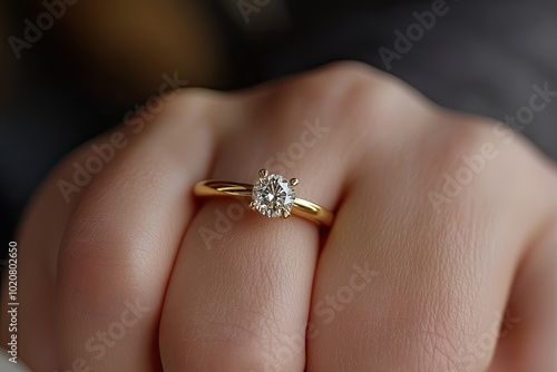 A hand with a beautiful gold ring. This image can be used for advertising jewelry or showcasing a beautiful engagement ring.