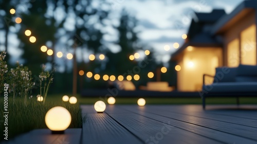 cozy outdoor patio with string lights at night