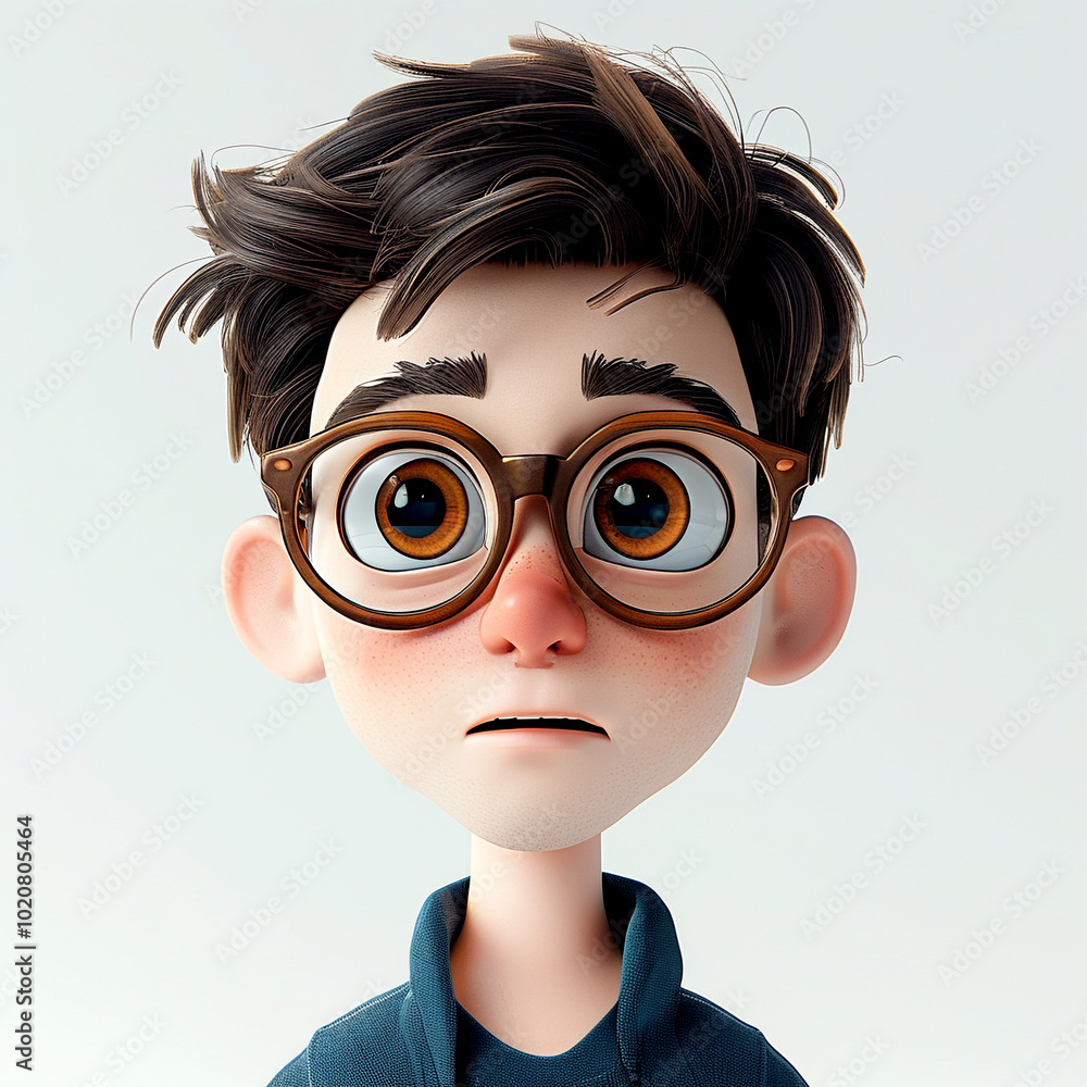 A curious boy with glasses gazes thoughtfully into the distance, amidst a bright backdrop A curious boy with glasses gazes thoughtfully into the distance, amidst a bright backdrop