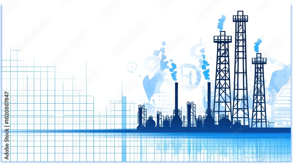 Obraz premium Industrial Cityscape with Oil Towers and Smoke