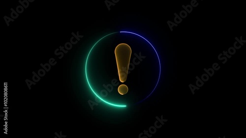 Abstract glowing neon exclamatory text icon animation. Exclamatory mark icon animation. 4k animation video . 