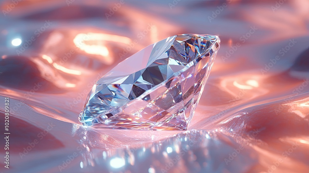 A Single Diamond Resting on a Glittering Pink Surface A Single Diamond Resting on a Glittering Pink Surface