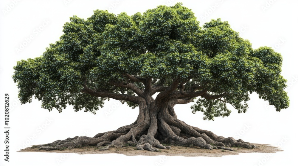 Massive tree with an extensive green canopy and intricate roots, cut out to emphasize the natural beauty eb045a Massive tree with an extensive green canopy and intricate roots, cut out to emphasize the natural beauty eb045a