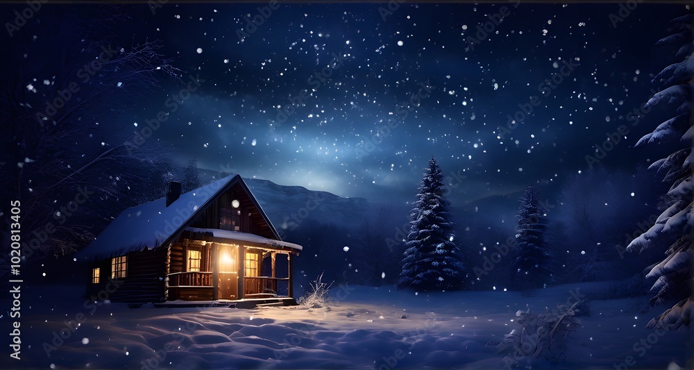 Wooden Cabin in a Tranquil Snowy Night_005 Wooden Cabin in a Tranquil Snowy Night_005