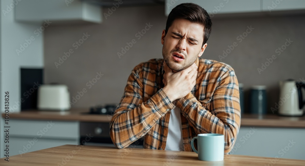 Man With Sore Throat Holding His Neck Man With Sore Throat Holding His Neck