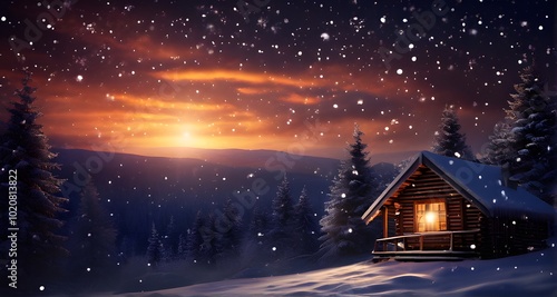 Wooden Cabin in a Tranquil Snowy Night_009