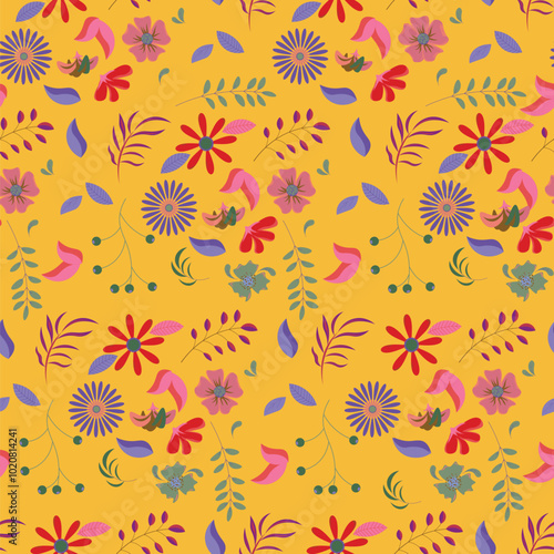 Wallpaper Mural Abstract flat hand draw floral pattern background. Vector illustration. Torontodigital.ca