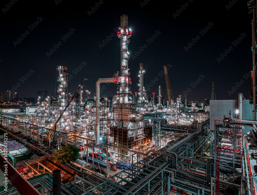 Fototapeta premium Oil​ refinery​ and​ plant and tower of Petrochemistry industry in oil​ and​ gas​ ​industry