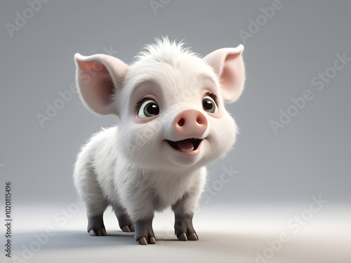 A darling white baby Boar , its entire body rendered in a charming cartoonish style