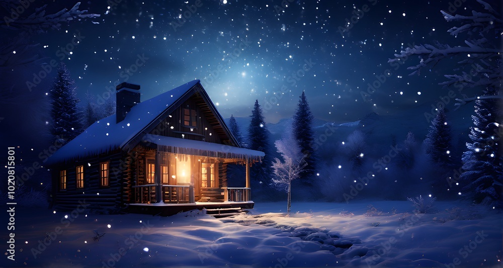 Wooden Cabin in a Tranquil Snowy Night_029 Wooden Cabin in a Tranquil Snowy Night_029