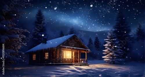 Wooden Cabin in a Tranquil Snowy Night_038