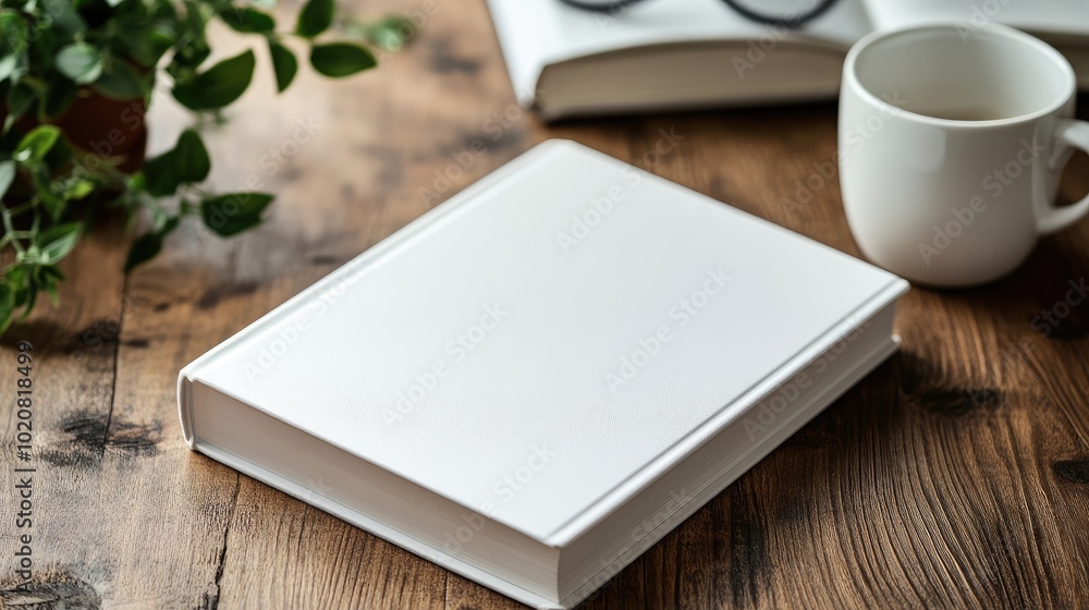 Blank white book on wooden table. Perfect for displaying your text or design. Blank white book on wooden table. Perfect for displaying your text or design.